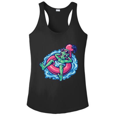 Alien On Flamingo Floaty Funny Ladies PosiCharge Competitor Racerback Tank
