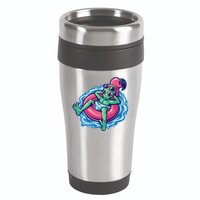 Alien On Flamingo Floaty Funny 16oz Travel Tumbler
