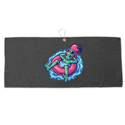 Alien On Flamingo Floaty Funny Large Microfiber Waffle Golf Towel