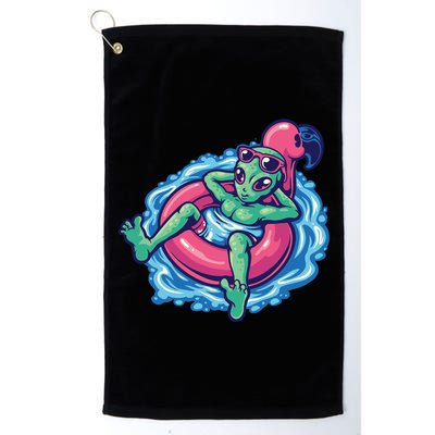 Alien On Flamingo Floaty Funny Golf Towel