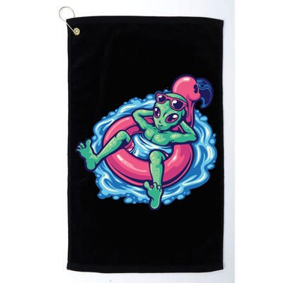 Alien On Flamingo Floaty Funny Platinum Collection Golf Towel