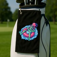 Alien On Flamingo Floaty Funny Golf Towel