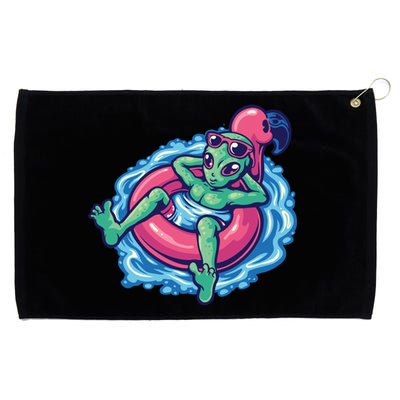 Alien On Flamingo Floaty Funny Grommeted Golf Towel