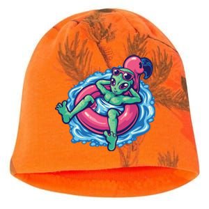 Alien On Flamingo Floaty Funny Kati - Camo Knit Beanie