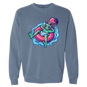 Alien On Flamingo Floaty Funny Garment-Dyed Sweatshirt