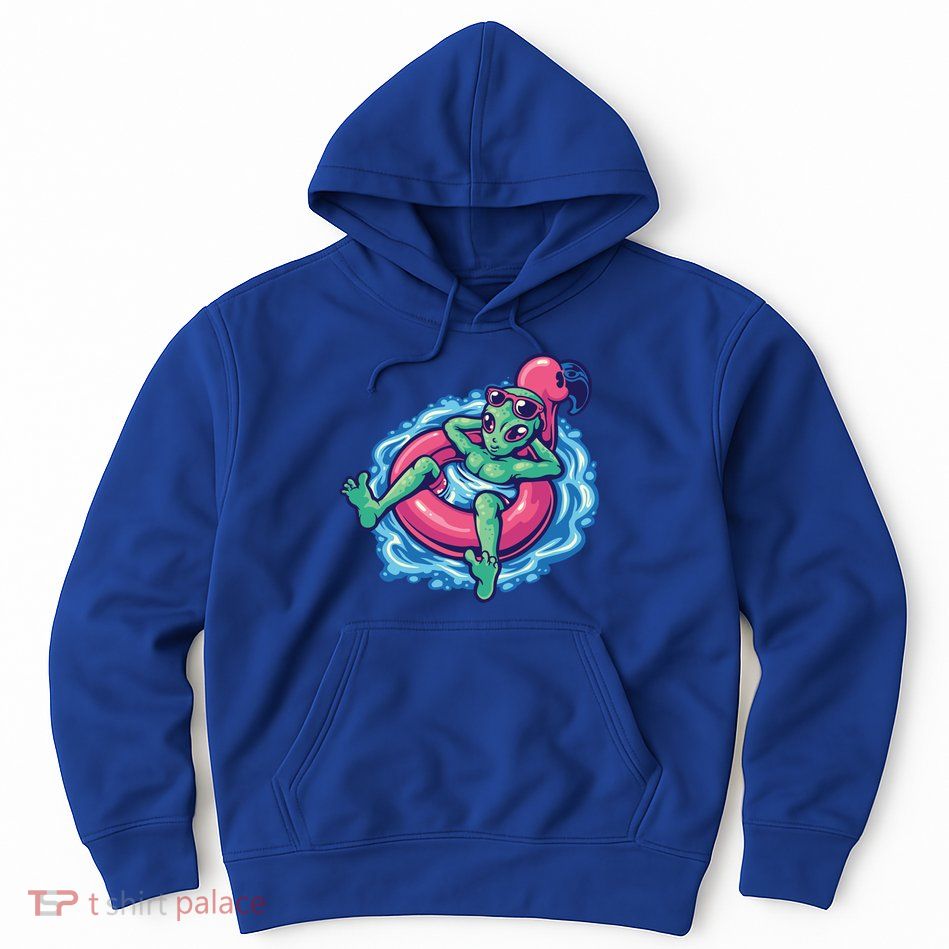 Alien On Flamingo Floaty Funny Hoodie