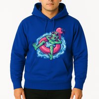 Alien On Flamingo Floaty Funny Hoodie