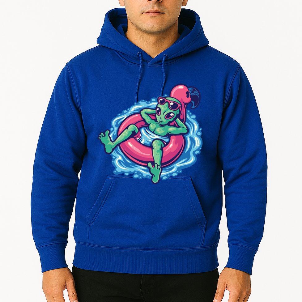 Alien On Flamingo Floaty Funny Hoodie