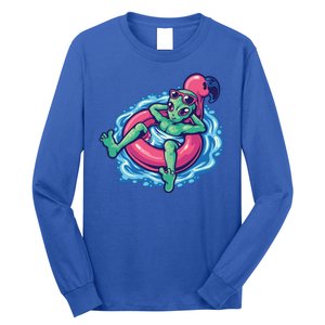 Alien On Flamingo Floaty Funny Long Sleeve Shirt