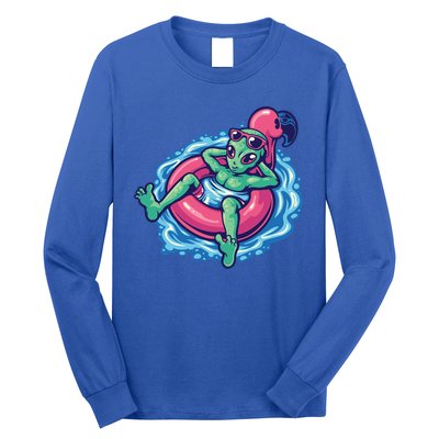 Alien On Flamingo Floaty Funny Long Sleeve Shirt