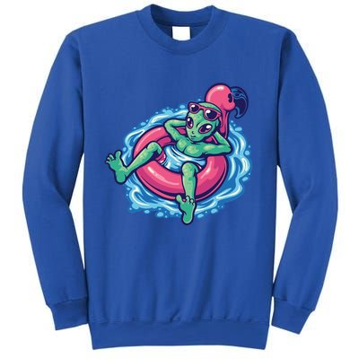 Alien On Flamingo Floaty Funny Sweatshirt