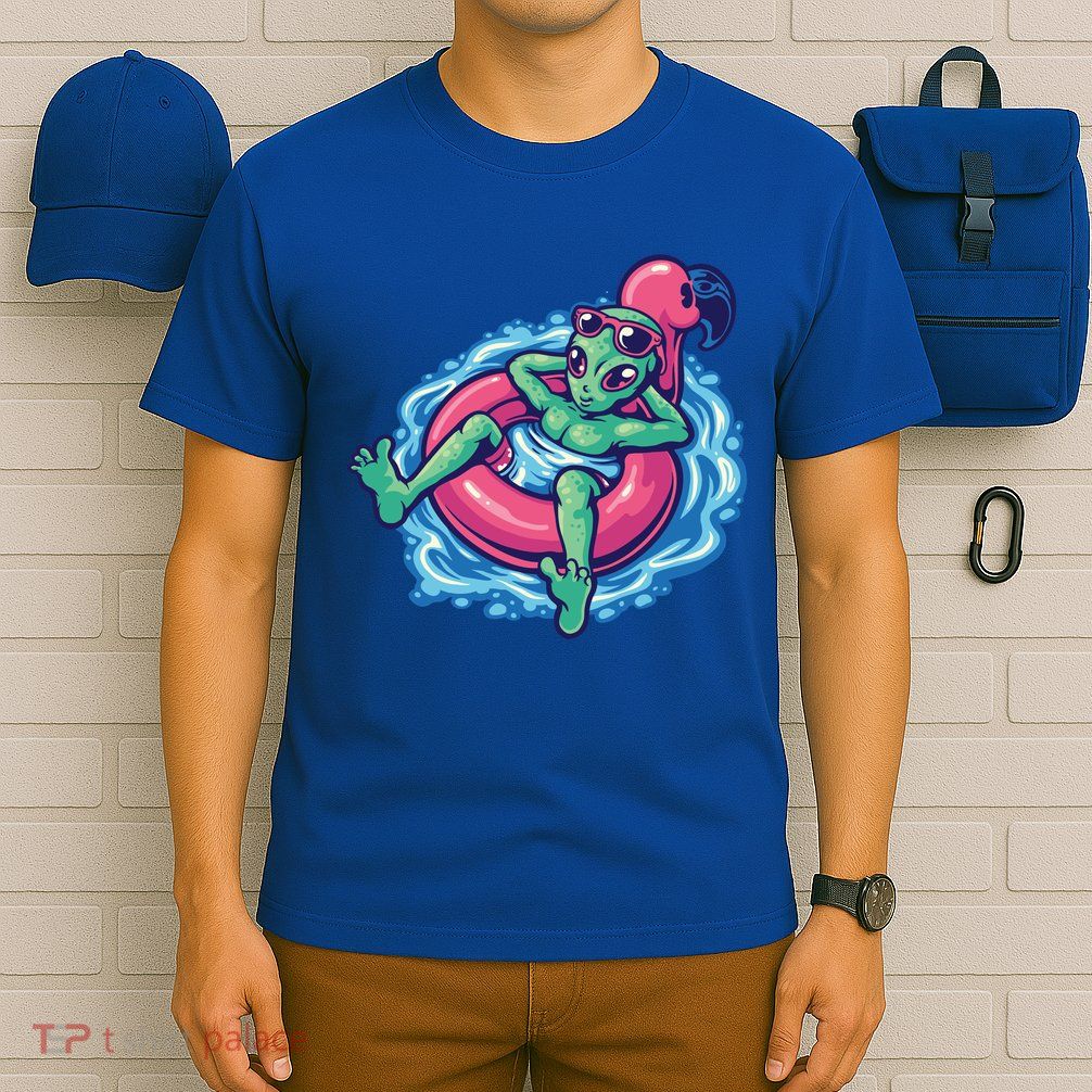 Alien On Flamingo Floaty Funny T-Shirt