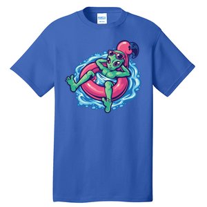 Alien On Flamingo Floaty Funny Tall T-Shirt