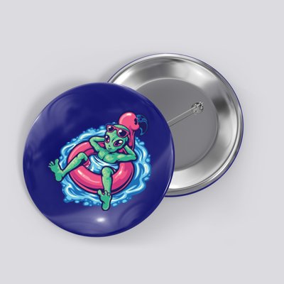 Alien On Flamingo Floaty Funny Button