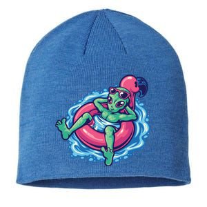 Alien On Flamingo Floaty Funny Sustainable Beanie