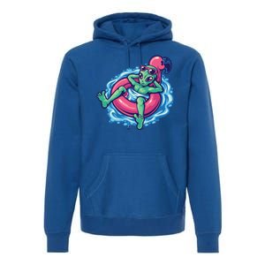 Alien On Flamingo Floaty Funny Premium Hoodie