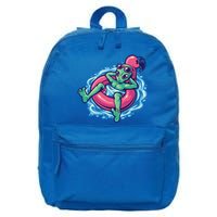 Alien On Flamingo Floaty Funny 16 in Basic Backpack