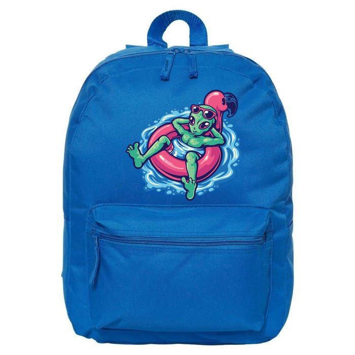 Alien On Flamingo Floaty Funny 16 in Basic Backpack