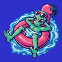 Alien On Flamingo Floaty Funny 16 in Basic Backpack