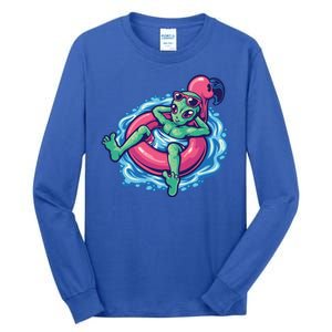 Alien On Flamingo Floaty Funny Tall Long Sleeve T-Shirt