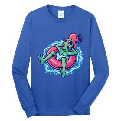 Alien On Flamingo Floaty Funny Tall Long Sleeve T-Shirt