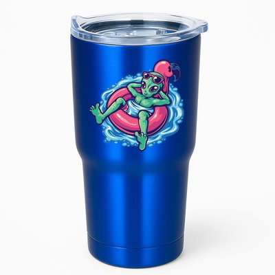 Alien On Flamingo Floaty Funny Tumbler