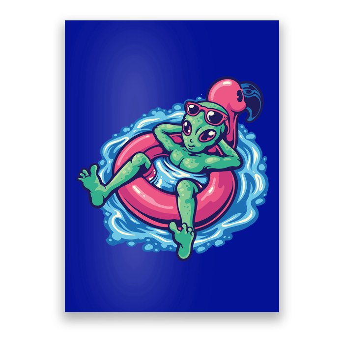 Alien On Flamingo Floaty Funny Poster
