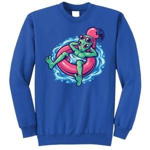 Alien On Flamingo Floaty Funny Tall Sweatshirt