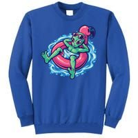 Alien On Flamingo Floaty Funny Tall Sweatshirt