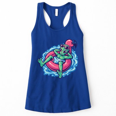 Alien On Flamingo Floaty Funny Womens Tank Top