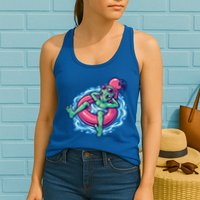 Alien On Flamingo Floaty Funny Womens Tank Top