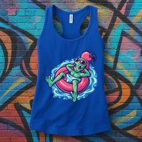 Alien On Flamingo Floaty Funny Womens Tank Top