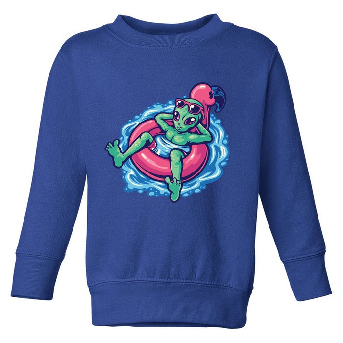 Alien On Flamingo Floaty Funny Toddler Sweatshirt