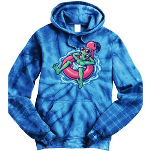 Alien On Flamingo Floaty Funny Tie Dye Hoodie