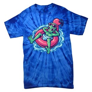 Alien On Flamingo Floaty Funny Tie-Dye T-Shirt