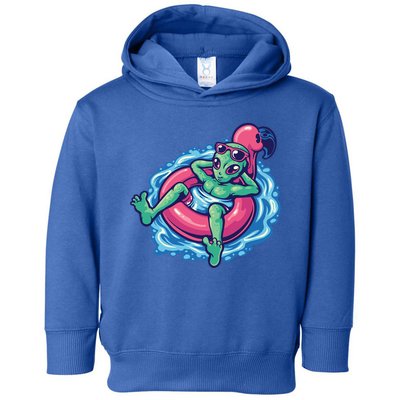 Alien On Flamingo Floaty Funny Toddler Hoodie