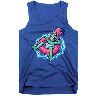 Alien On Flamingo Floaty Funny Tank Top