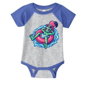 Alien On Flamingo Floaty Funny Infant Baby Jersey Bodysuit