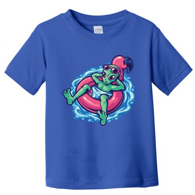 Alien On Flamingo Floaty Funny Toddler T-Shirt