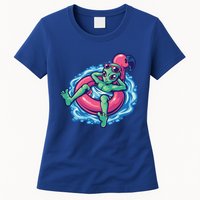 Alien On Flamingo Floaty Funny Womens T-Shirt