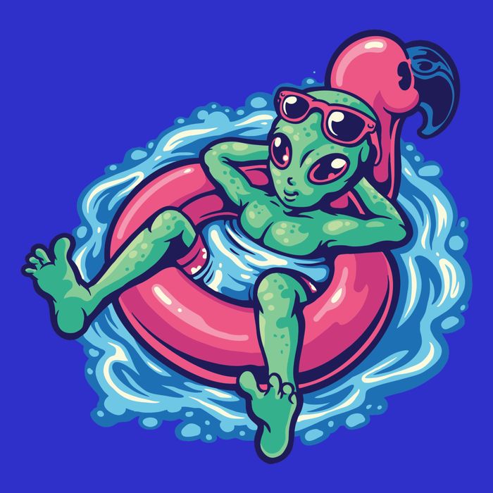 Alien On Flamingo Floaty Funny Womens T-Shirt