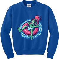 Alien On Flamingo Floaty Funny Kids Sweatshirt