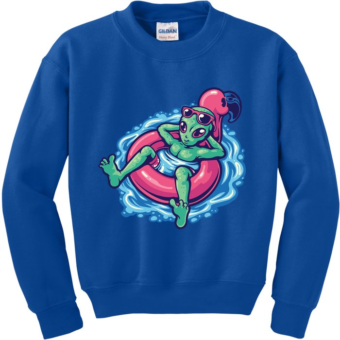 Alien On Flamingo Floaty Funny Kids Sweatshirt
