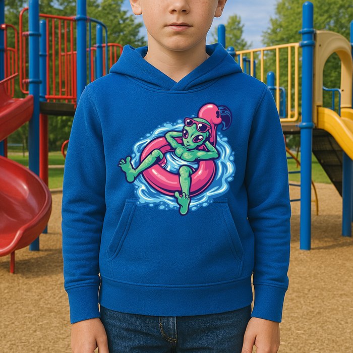 Alien On Flamingo Floaty Funny Kids Hoodie