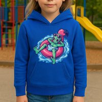 Alien On Flamingo Floaty Funny Kids Hoodie