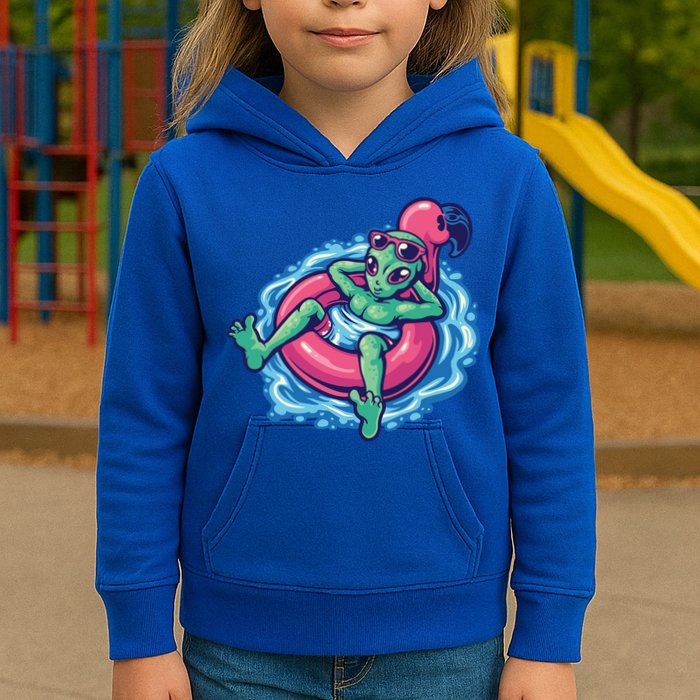 Alien On Flamingo Floaty Funny Kids Hoodie
