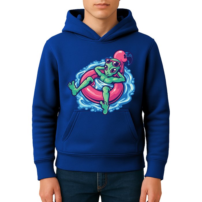 Alien On Flamingo Floaty Funny Kids Hoodie