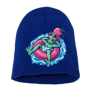 Alien On Flamingo Floaty Funny Short Acrylic Beanie