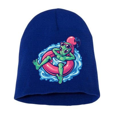 Alien On Flamingo Floaty Funny Short Acrylic Beanie