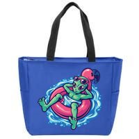 Alien On Flamingo Floaty Funny Zip Tote Bag
